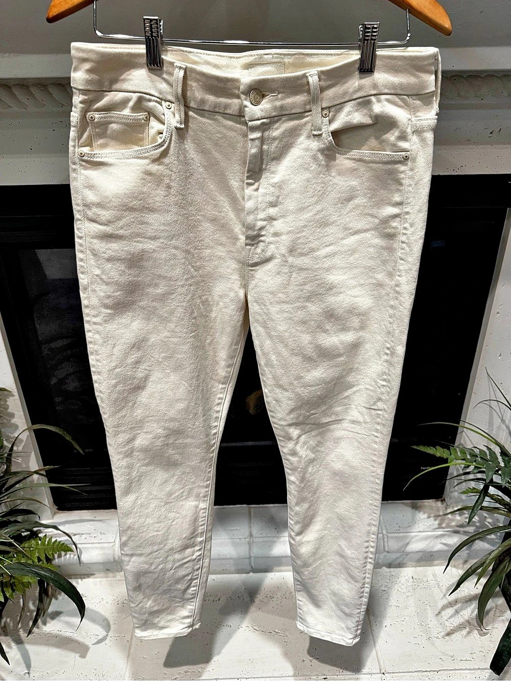MOTHER High Waisted Looker Ankle Second Chance Antique White Wash Skinny Jeans W